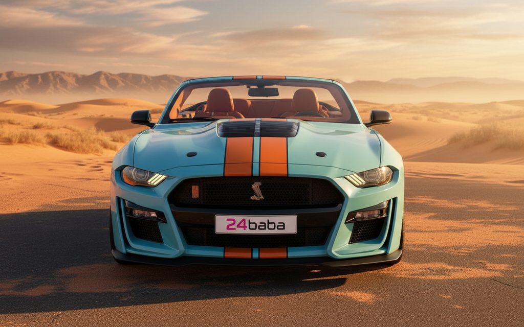 Ford Mustang 2020 Blue front view with headlights – rental in Dubai