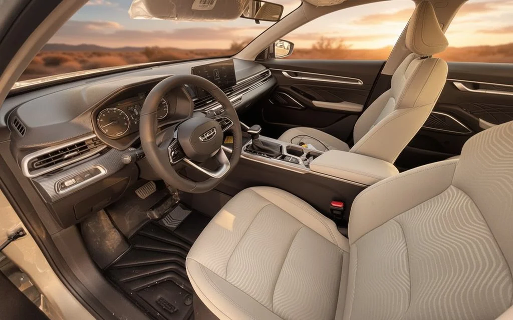 Geely Emgrand 2024 leather seats and cabin – rental in Dubai