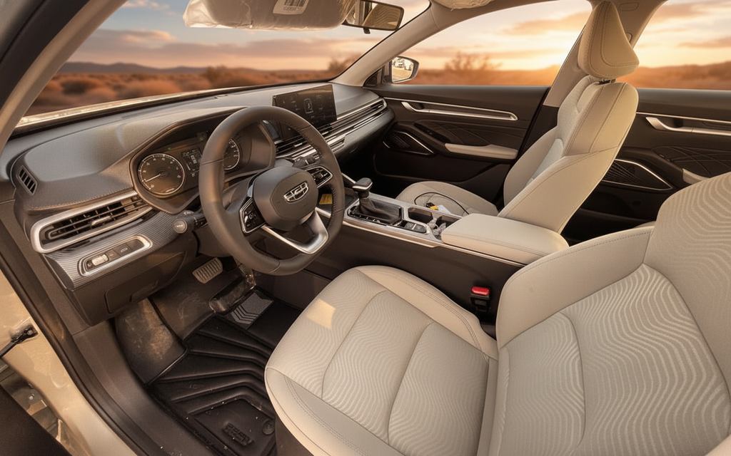 Geely Emgrand 2024 leather seats and cabin – rental in Dubai