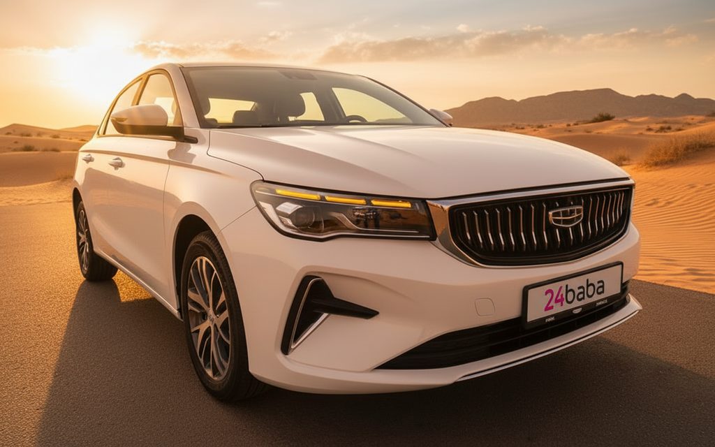 Geely Emgrand 2024 White front view with headlights