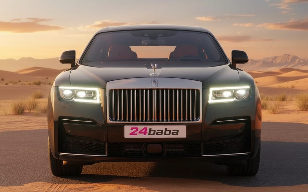 RollsRoyce Ghost 2023 Black front view with headlights