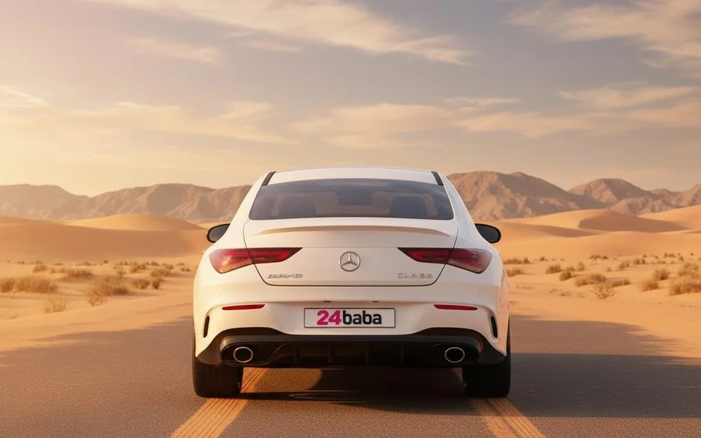 Mercedes Cla35 2023 White rear view showing taillights