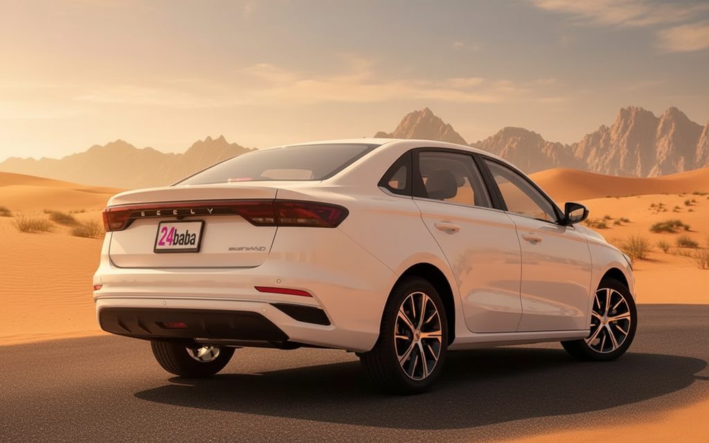 Geely Emgrand 2023 White rear view showing taillights