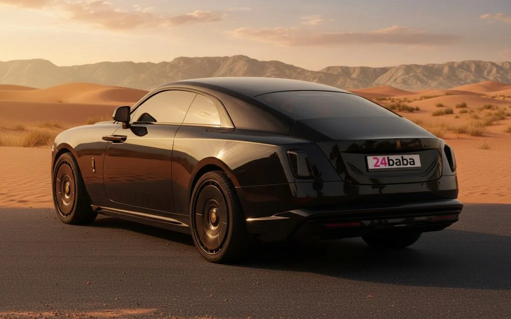 RollsRoyce Spectre 2024 Black rear view showing taillights – rental in Dubai