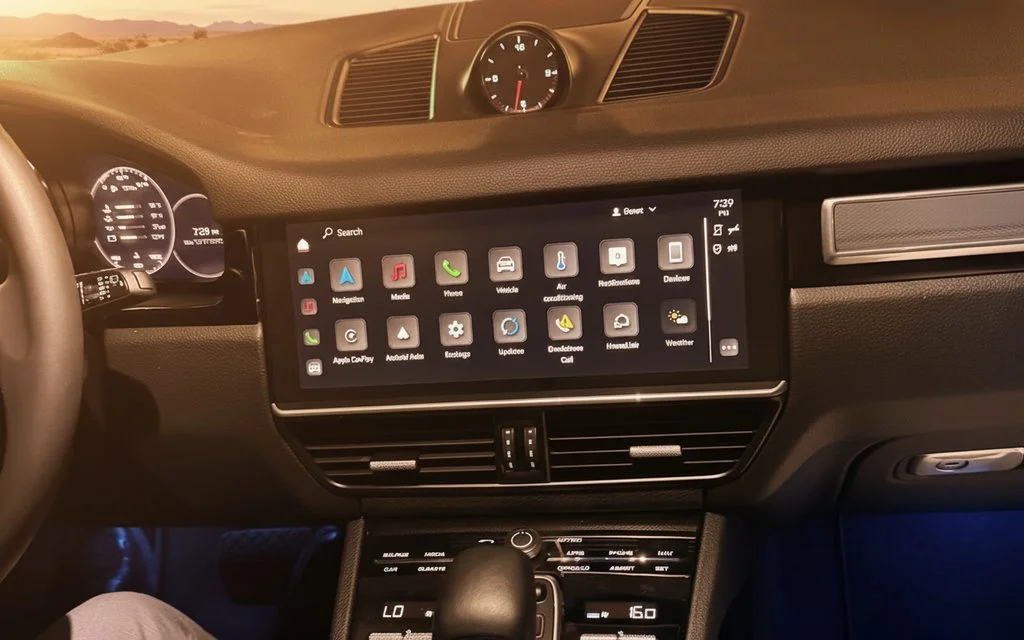 Porsche Cayenne 2023 dashboard and infotainment – rental in Dubai