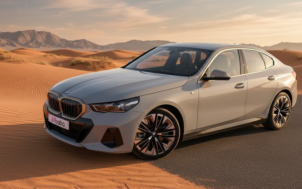Bmw 520 2025 Grey front view with headlights