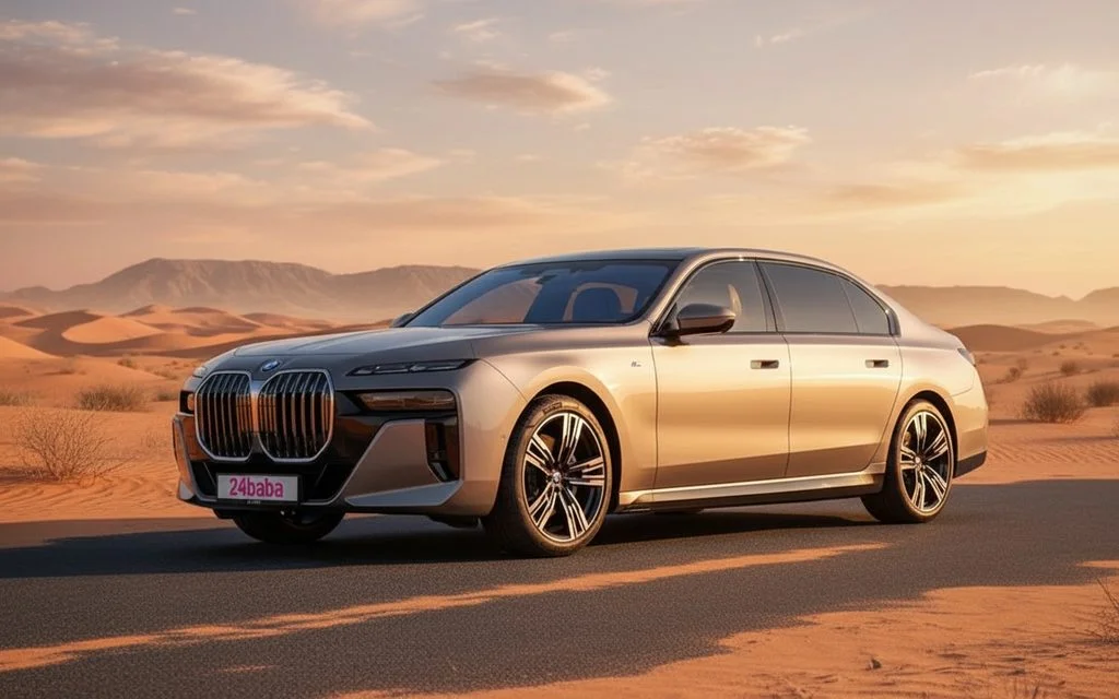 Bmw 740 2024 Grey front view with headlights