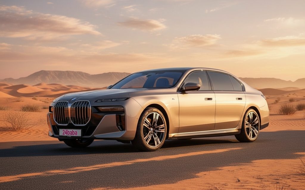 Bmw 740 2024 Grey front view with headlights