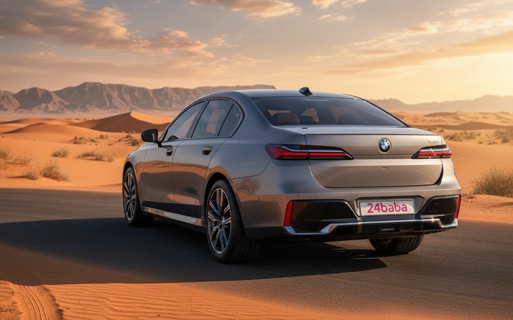 Bmw 740 2024 Grey rear view showing taillights