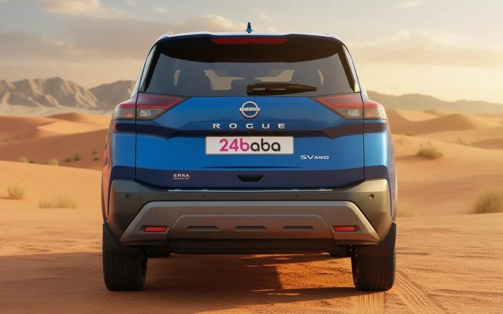 Nissan Rogue 2023 Blue rear view showing taillights