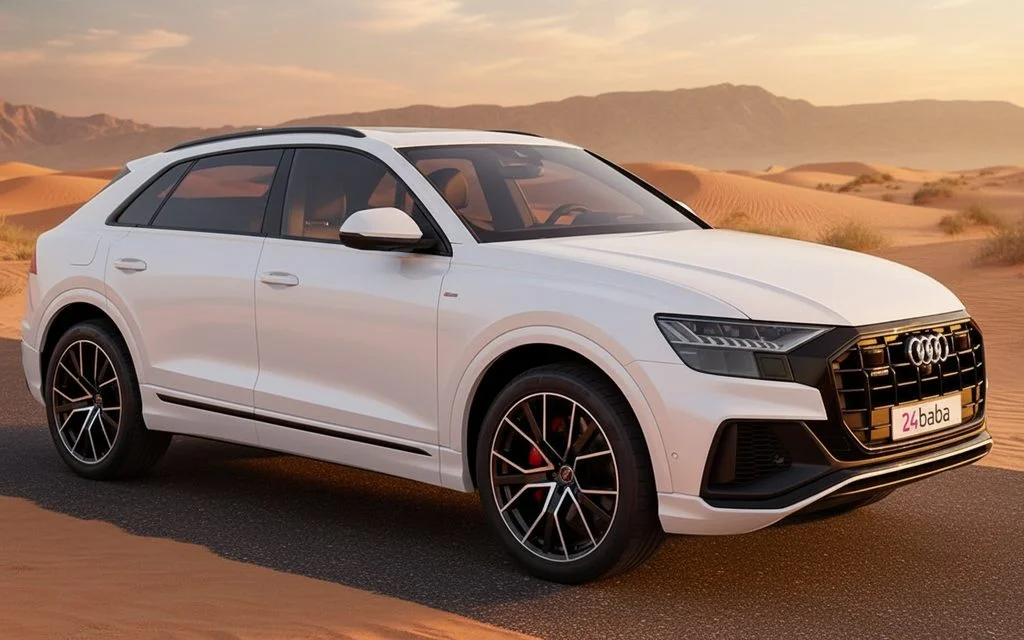 Audi Q8 2021 White front view with headlights