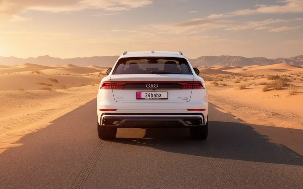 Audi Q8 2021 White rear view showing taillights