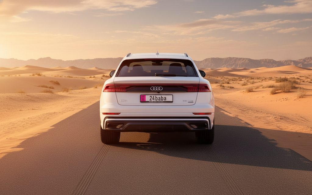 Audi Q8 2021 White rear view showing taillights
