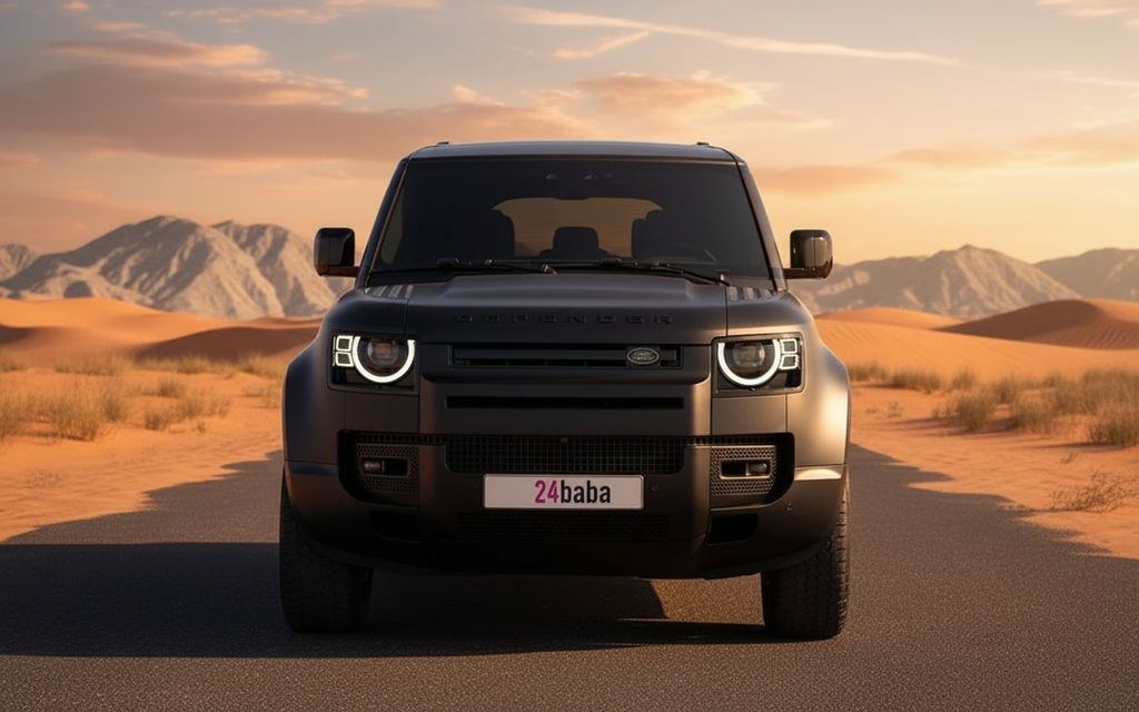 LandRover Defender 2024 Black front view with headlights