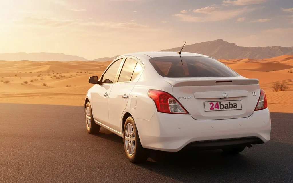 Nissan Sunny 2023 White rear view showing taillights
