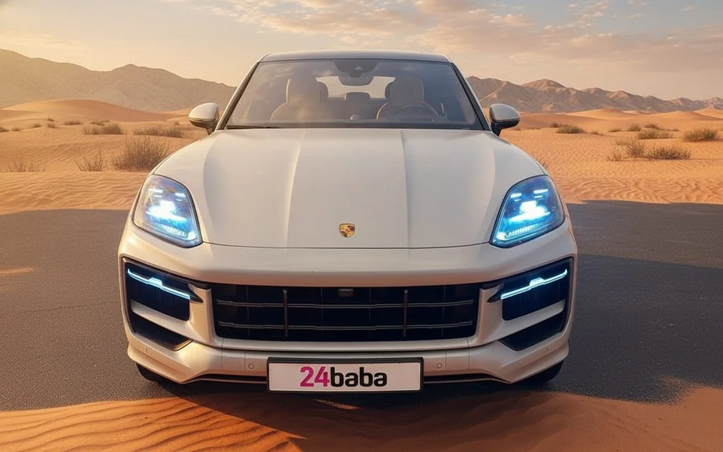 Porsche Cayenne 2024 White front view with headlights