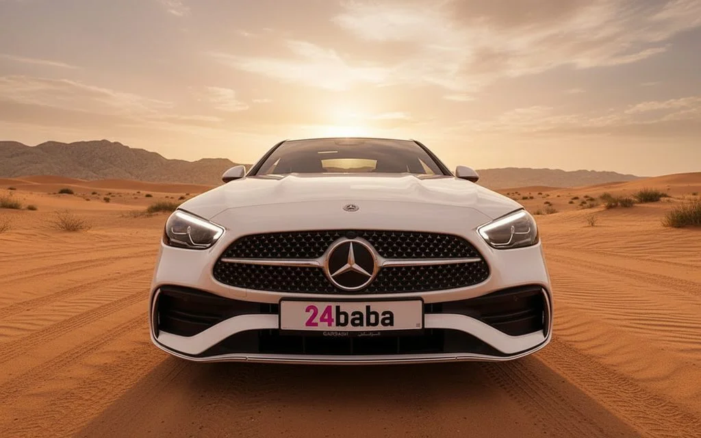 Mercedes C200 2023 White front view with headlights