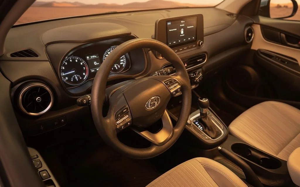 Hyundai Kona 2023 interior view showing trim – rental in Dubai
