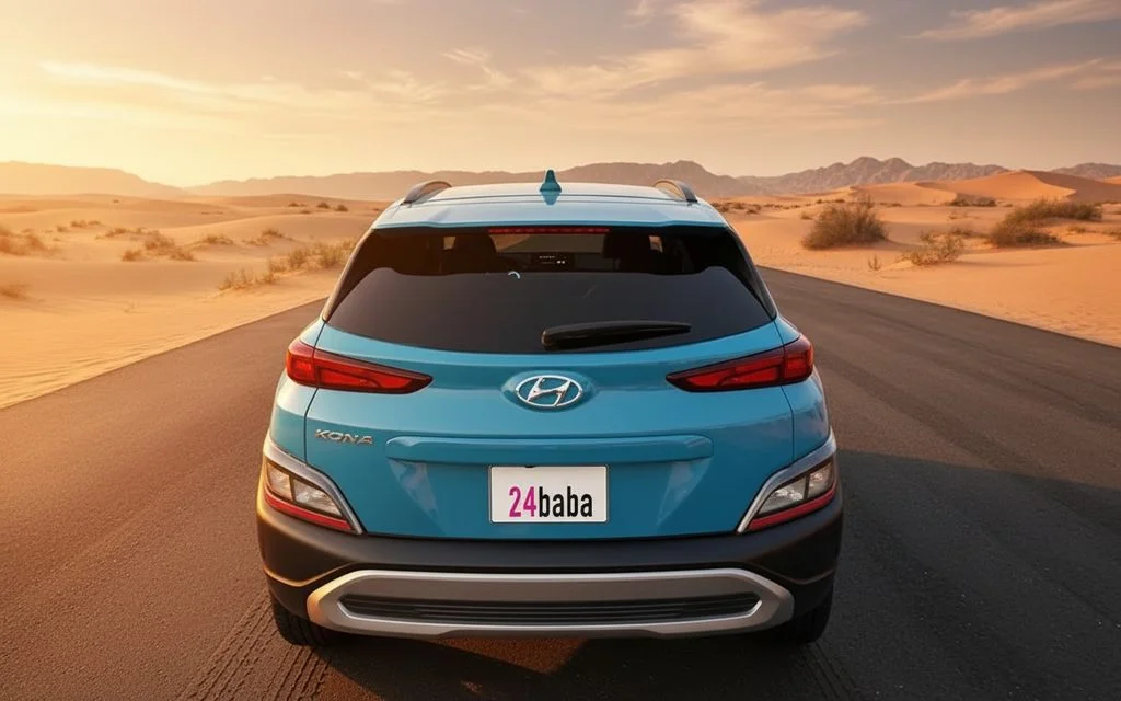 Hyundai Kona 2023 Blue rear view showing taillights – rental in Dubai