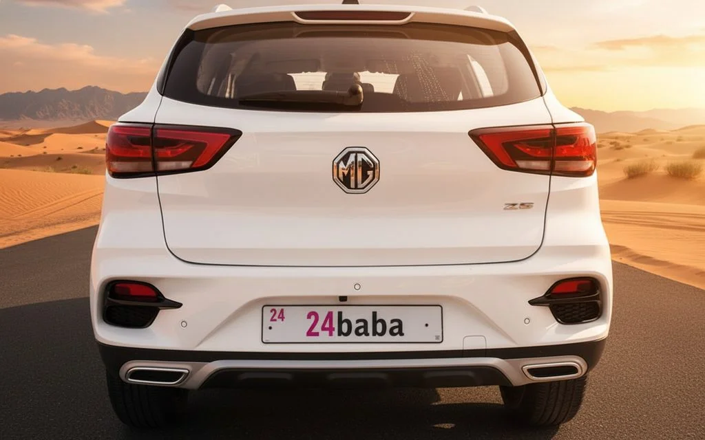 Mg Zs 2023 White rear view showing taillights=