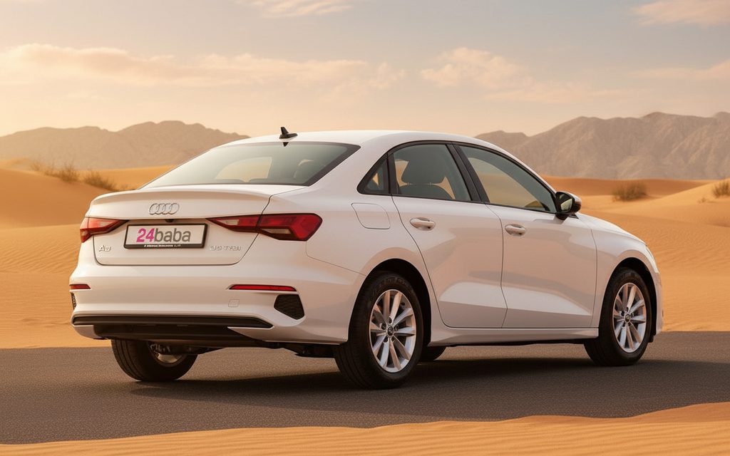 Audi A3 2023 White rear view showing taillights