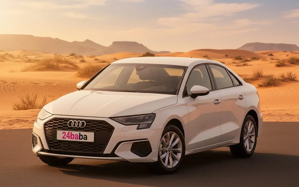 Audi A3 2023 White front view with headlights