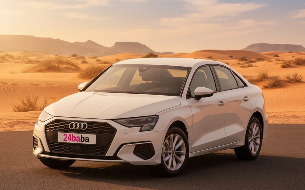 Audi A3 2023 White front view with headlights