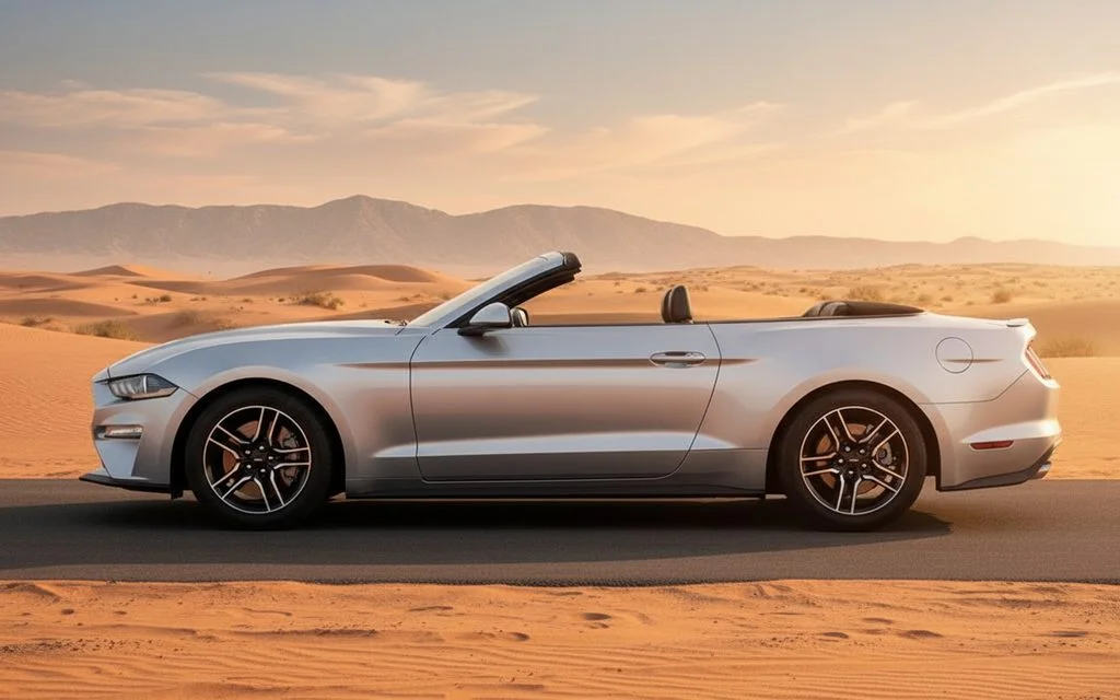 Ford Mustang 2023 Silver side profile – rental in Dubai