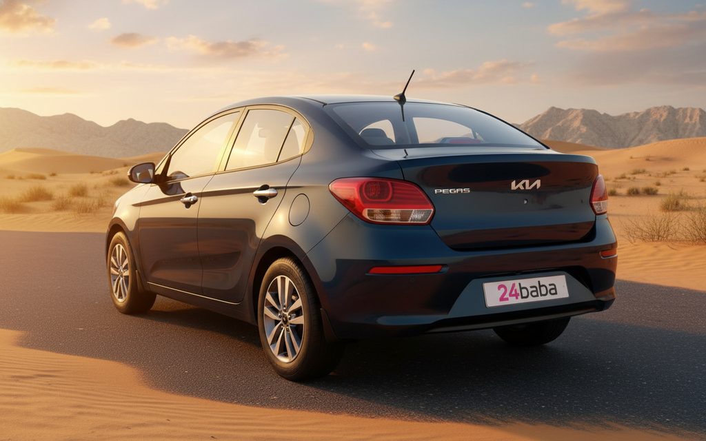 Kia Pegas 2022 Blue rear view showing taillights