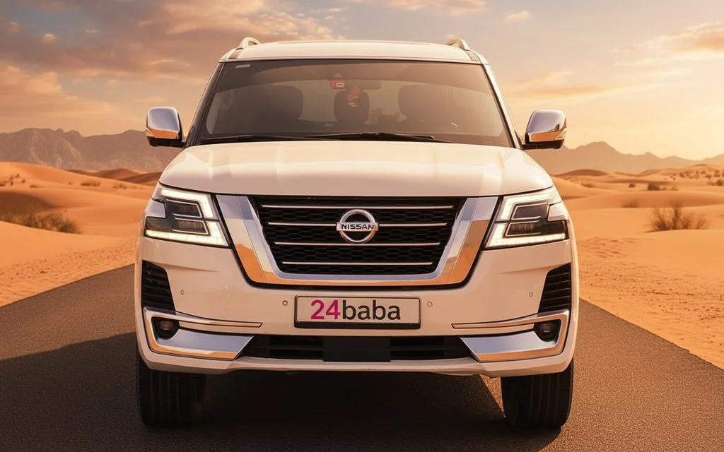 Nissan Patrol 2022 White front view with headlights
