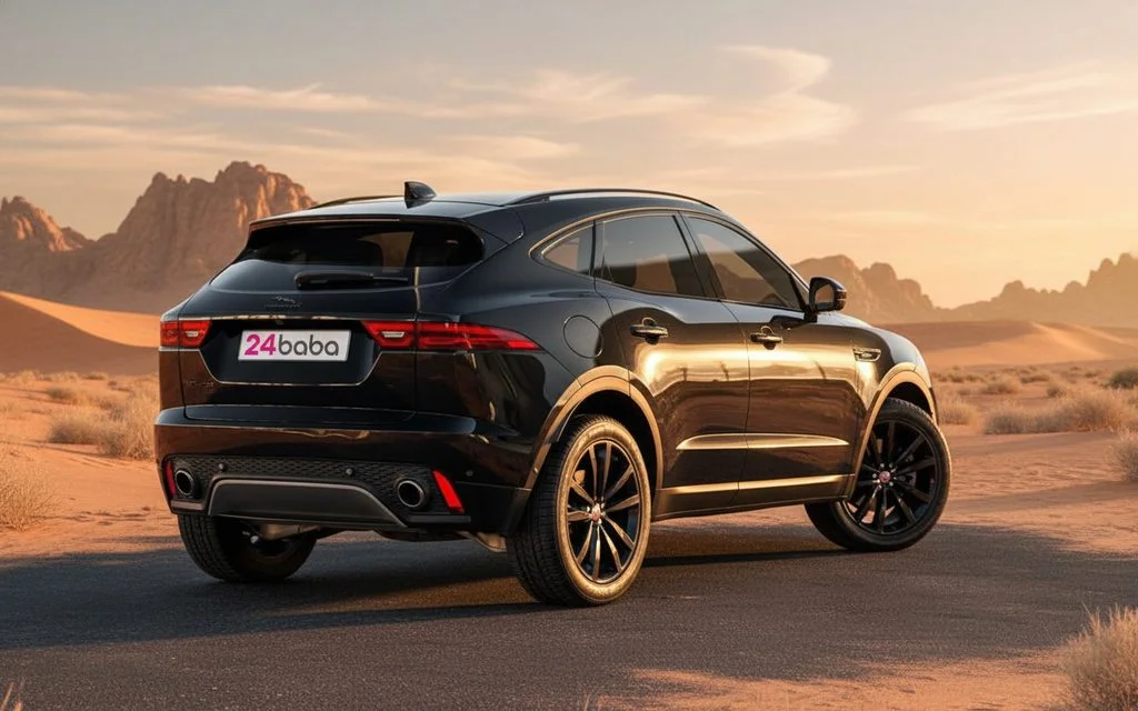 Jaguar E Pace 2021 Black rear view showing taillights
