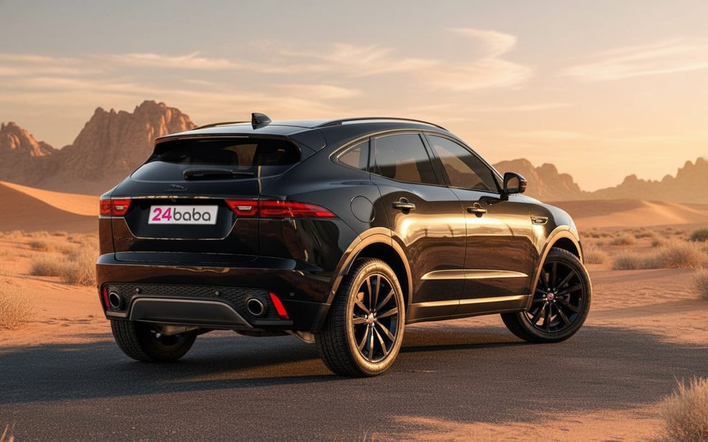 Jaguar E Pace 2021 Black rear view showing taillights