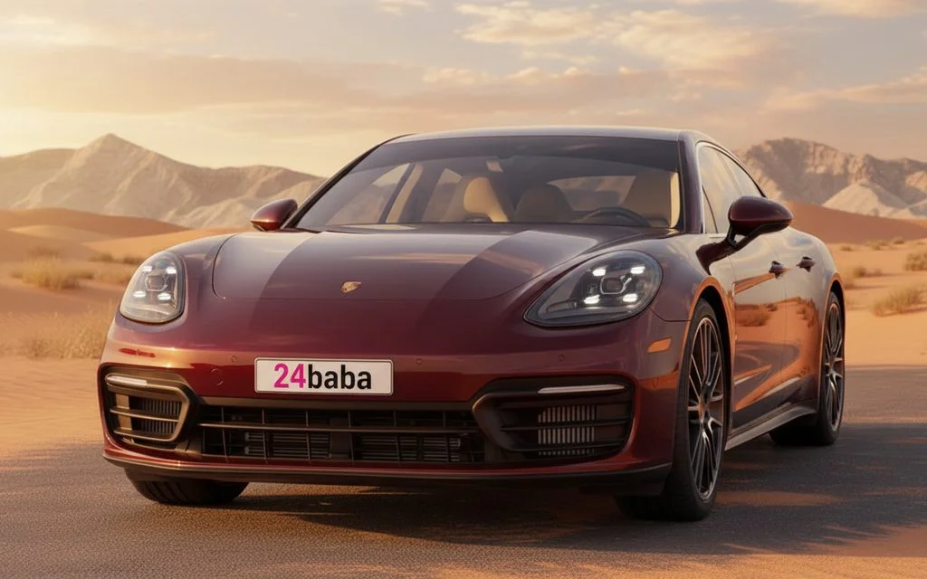 Porsche Panamera 2022 Red front view with headlights