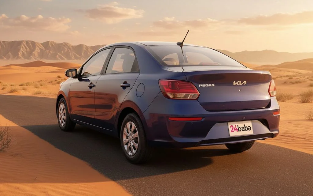 Kia Pegas 2025 Blue rear view showing taillights