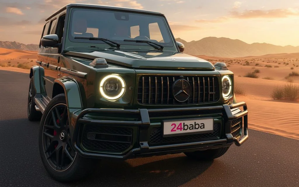 Mercedes G63 2022 Green front view with headlights