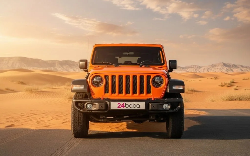 Jeep Wrangler 2025 Orange front view with headlights