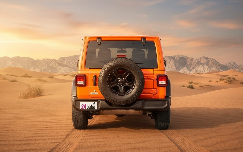 Jeep Wrangler 2025 Orange rear view showing taillights