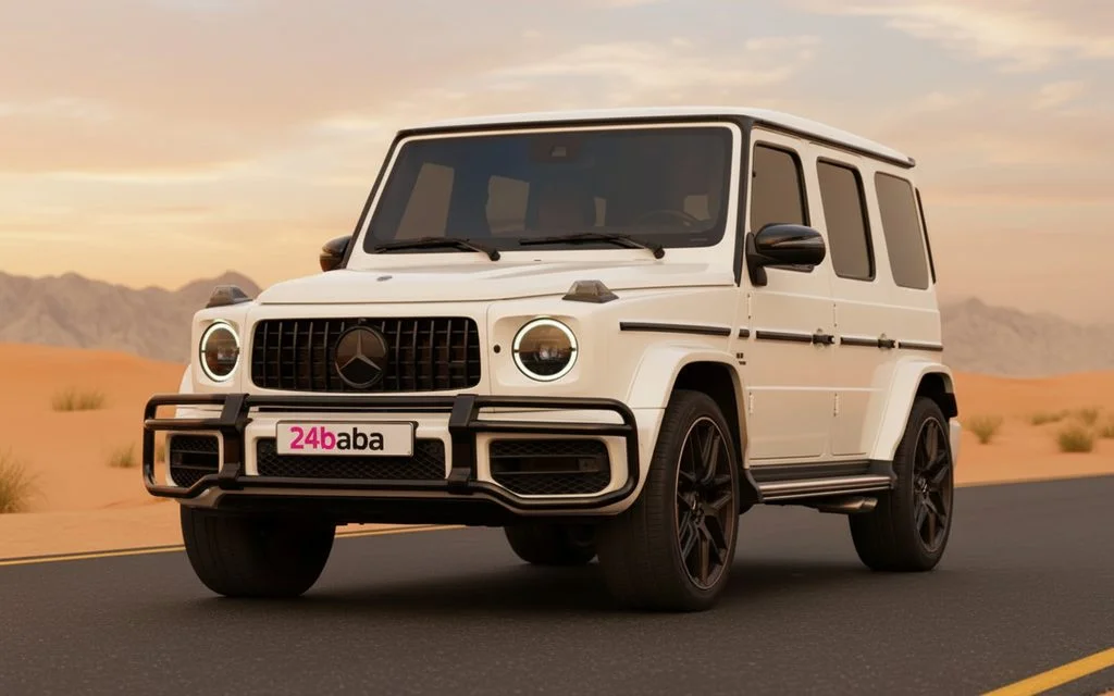 Mercedes G63 2021 White front view with headlights