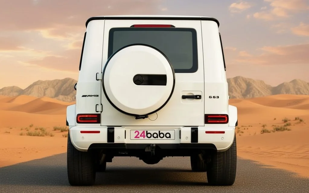 Mercedes G63 2021 White rear view showing taillights