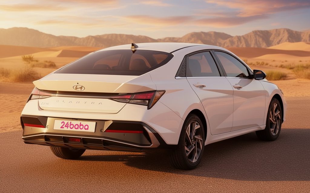 Hyundai Elantra 2024 White rear view showing taillights – rental in Dubai