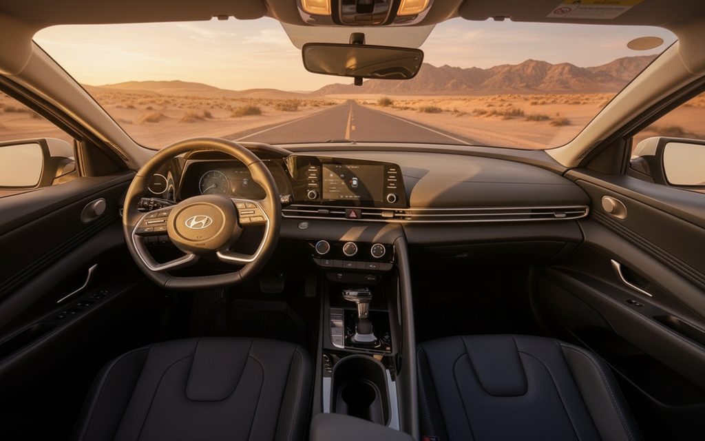 Hyundai Elantra 2024 interior view showing trim – rental in Dubai