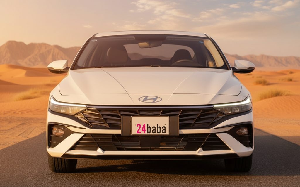 Hyundai Elantra 2024 White front view with headlights – rental in Dubai