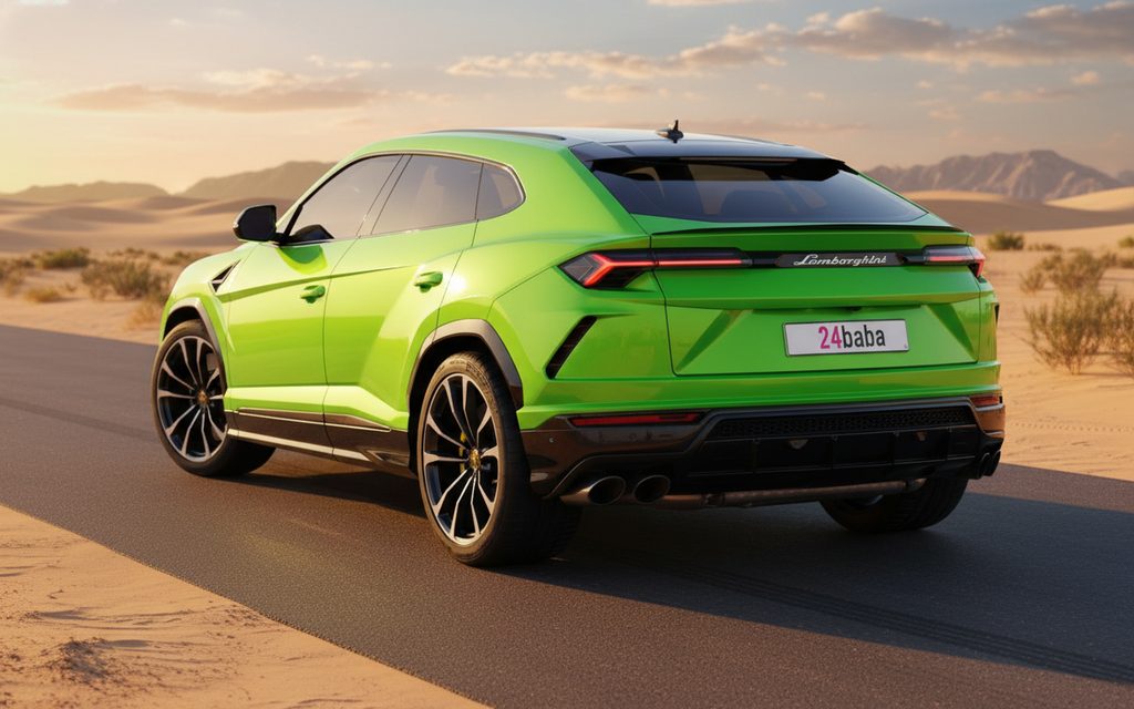 Lamborghini Urus 2022 Green rear view showing taillights