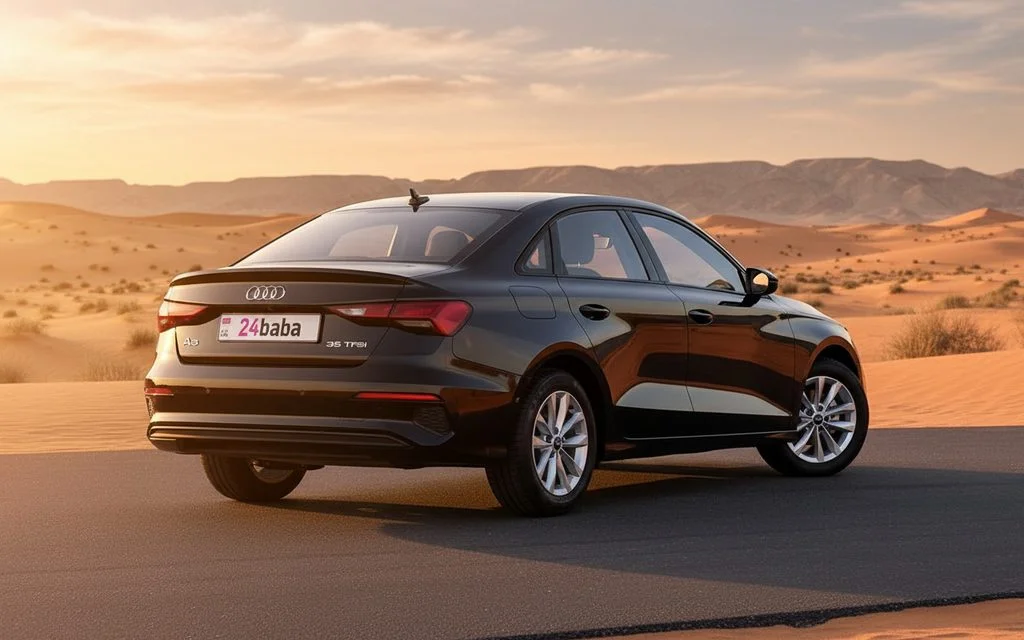 Audi A3 2024 Black rear view showing taillights