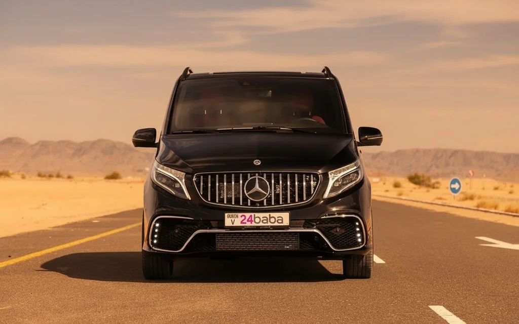 Mercedes V Class 2023 Black front view with headlights