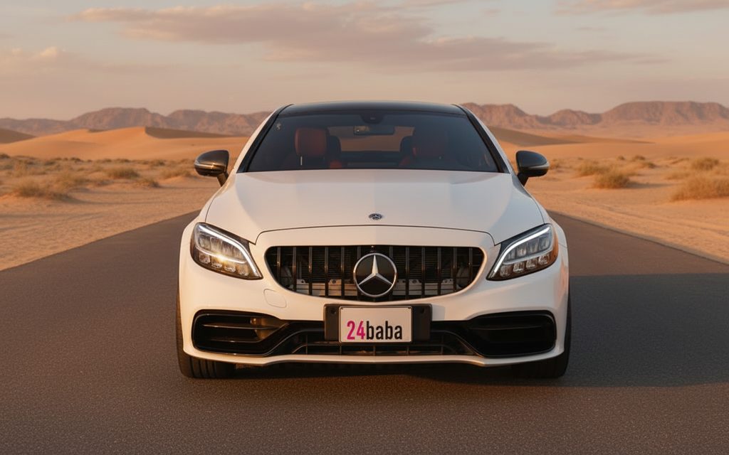 Mercedes C300 2025 White front view with headlights