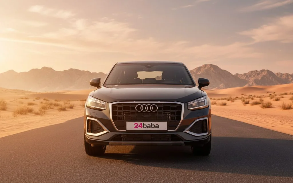 Audi Q2 2024 Black front view with headlights