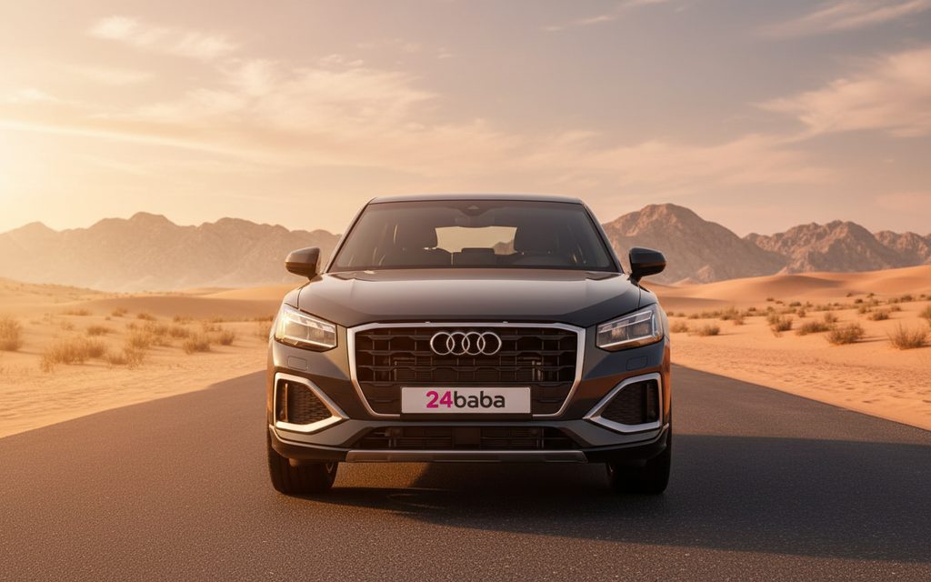Audi Q2 2024 Black front view with headlights