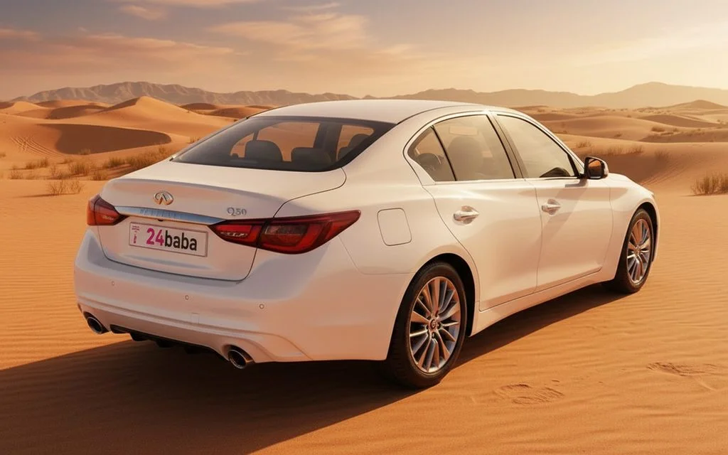Infiniti Q50 2023 White rear view showing taillights