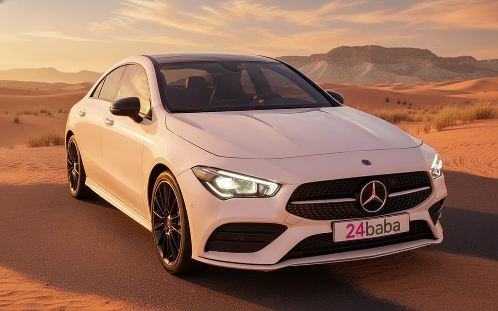 Mercedes Cla250 2021 White front view with headlights